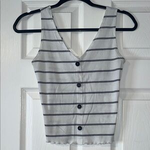 Caution To The Wind White & Black Striped Button Tank